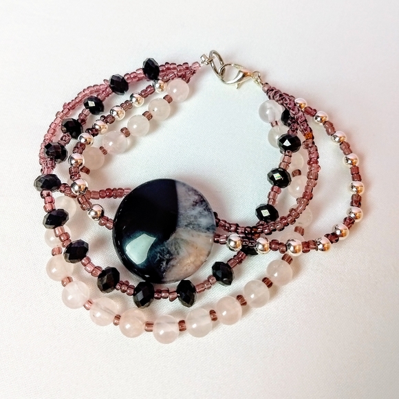 Quartz & Onyx Handmade Multi-Strand Bracelet - Picture 3 of 3